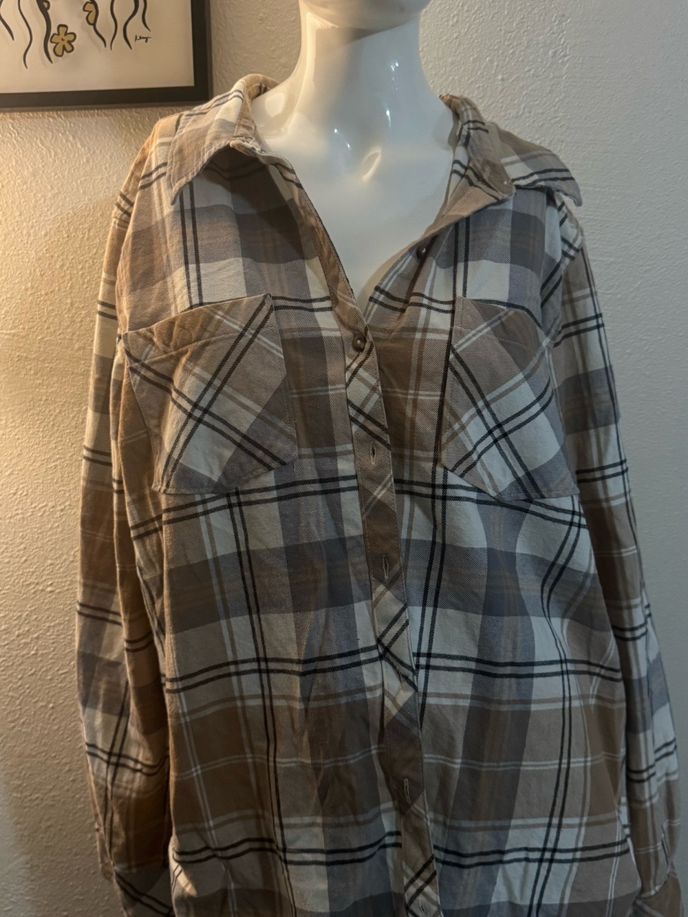 Natural Reflections Brown and Cream Plaid Button-Down Shirt